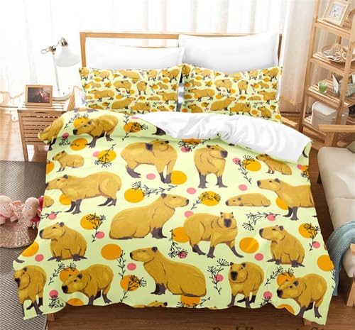 Funda Nordica Cama 90 Capibara Juego de Ropa de Cama Transpirable Microfibra para Niñas Niños con Cremallera, 1 Funda Nórdica 150x220 cm + 2 Fundas de Almohada 50x75 cm