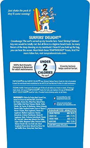 TEMPTATIONS 16-Ounce MixUps Low-Calorie Adult Cat Treats (SURFER'S DELIGHT Flavor- Tuna, Shrimp and Salmon), Pack of 2 - Image 6