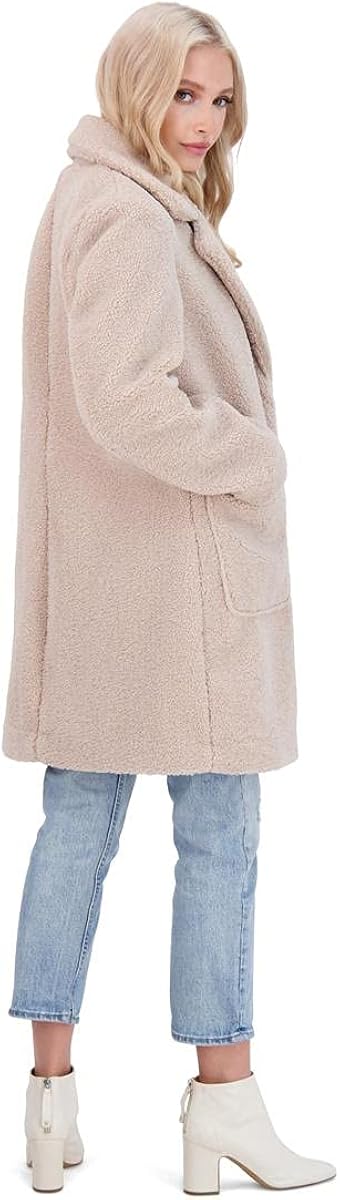 French Connection Teddy Faux Shearling Coat for Women-Open Front Lapel Midi Coat at  Women's Coats Shop