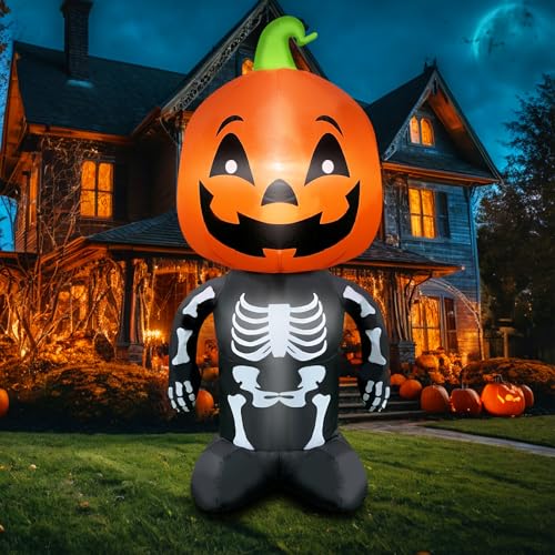 Aufblasbarer Totenkopf-Kürbismann mit LED, 1,2 m – Produktansicht 1