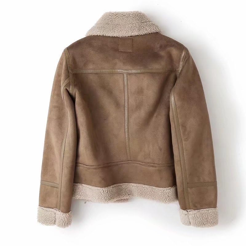 Générique Veste En Cuir Suédé Sherpa pour Femme Veste Aviateur D'Hiver En Polaire Chaude Manteau Doublé Sherpa pour Motard Manteau En Cuir Aviateur D'Hiver À Col En Fourrure Coupe-Vent