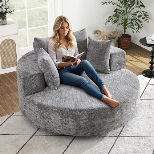 Sillón giratorio grande chenille gris