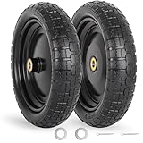 GICOOL 13' Flat-free Solid Tire and Wheel, with 5/8' Axle Bore Hole, 2.2' Offset Hub, Compatible with Gorilla Carts Wheelbarrow Garden Wagon Trolley Dolly, 2 Pack