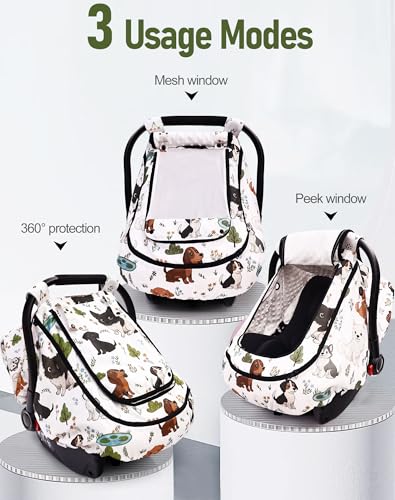 Image of Waterproof Baby Car Seat Cover,YVMVDV Patented Cold Weather Carseat Cover for Babies,Infant Car Seat Cover Canopy for Boy Girls, Keeps Babies Warm and Cozy (Cute Dog)