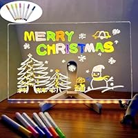 LED Drawing Board with 7 Colors Pen, 30x20cm Magic Board for Kids Writing Message, Acrylic Dry Erase Light up Memo Arts Doodle Desktop Note Illuminated Artboard Wordpad Gift for Kids School Home