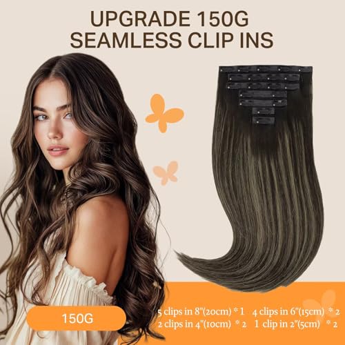 Image of DOORES Clip-in Hair Extensions, Natural Black to Light Blonde, 7pcs 14 Inch 130g, Seamless Remy Hair, Thick Straight Hair, Invisi Edge