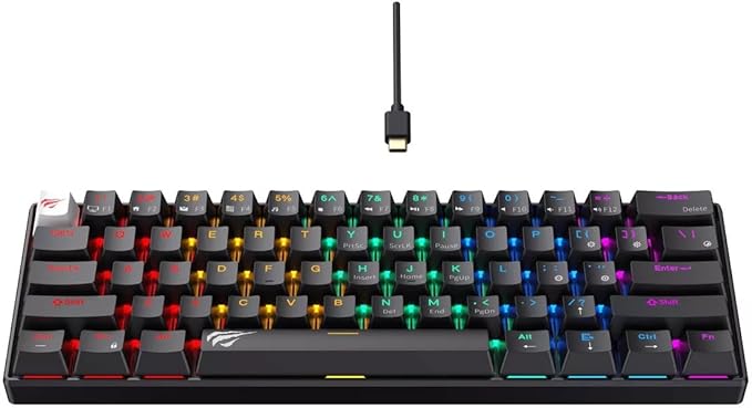 كيبورد هافيت USB موديل KB903L مضاء خلفياً و ميكانيكي و مريح بلون رينبو متوافق مع PC بلغة إنجليزية