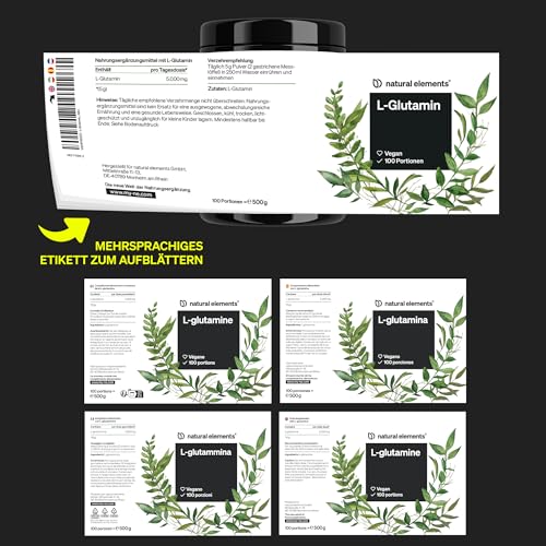 natural elements L-Glutamin Pulver – 500g – reines L-Glutamin – geschmacksneutral – vegan, hochdosiert, ohne Zusätze – in Deutschland entwickelt 6