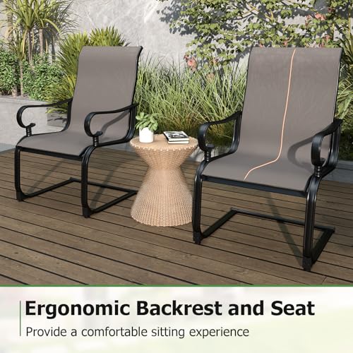Image of Giantex Patio Dining Chairs Set of 2, High Back Outdoor Patio Chairs with Metal C Spring Frame, Heavy Duty Outside Dining Chairs for Porch Lawn Garden Backyard Balcony Pool, Grey