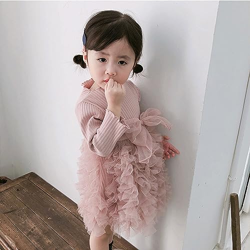 Miipat Baby Girl Long Sleeve Dress Knit Sweater Dress Ruffle Fall Winter Tulle Princess Dress3