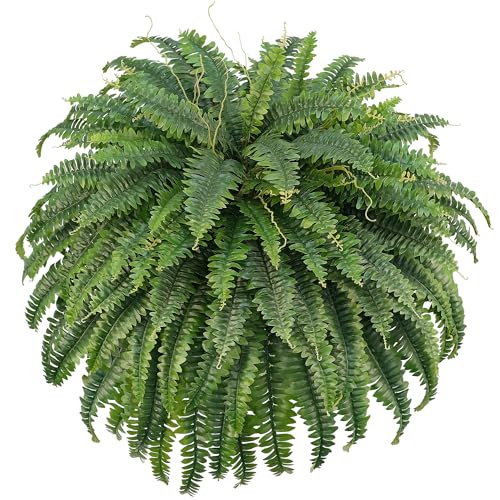 FOREST PRINCE 50' Artificial Boston Ferns, Fake Bush Plants, Large Faux Ferns with 96 Fronds for Outdoors Home Decor