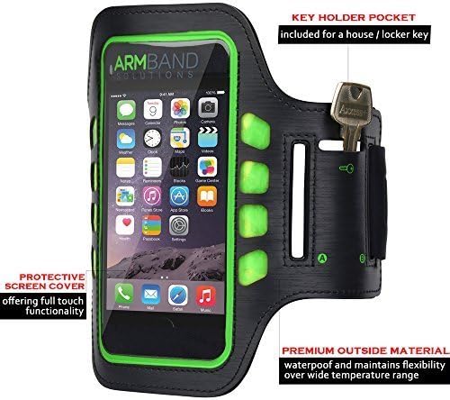 iPhone 6 Plus and 6S Plus Armband - Best for Running, Sports and Workout - LED Lights, Sweatproof, Touch Sensitive, Key Holder - Black