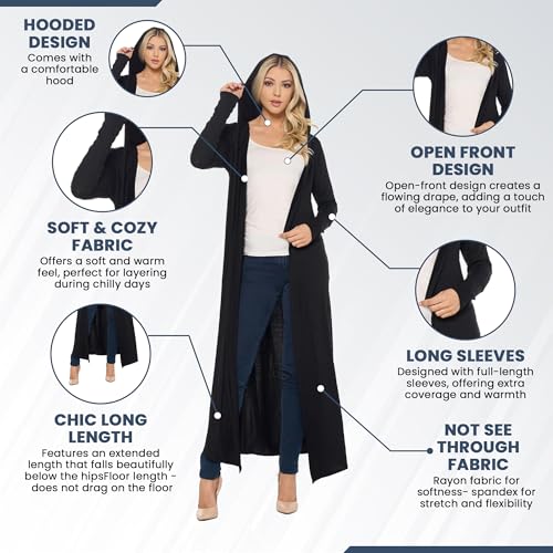 Isaac Liev Women's Maxi Cardigan Casual Extra Long Open Front Floor Length Lightweight Duster Cardigans Womens with Hoodie2