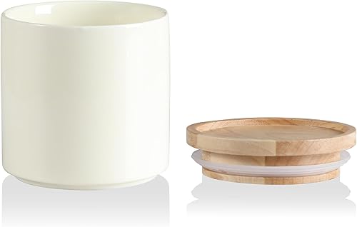 Miniatura 87 de SWEEJAR – Recipiente de cerámica para almacenamiento de alimentos, recipientes apilables con tapa hermética de madera para servir café molido, té
