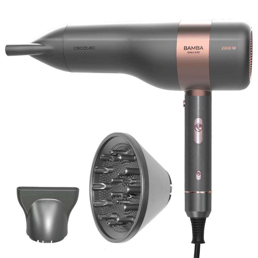 Cecotec Secador de pelo iónico Bamba IoniCare 6000 RockStar Vision. Motor digital, 2000 W de potencia, Pantalla LCD, Ion real, 5 Ajustes de temperatura, Función aire frío