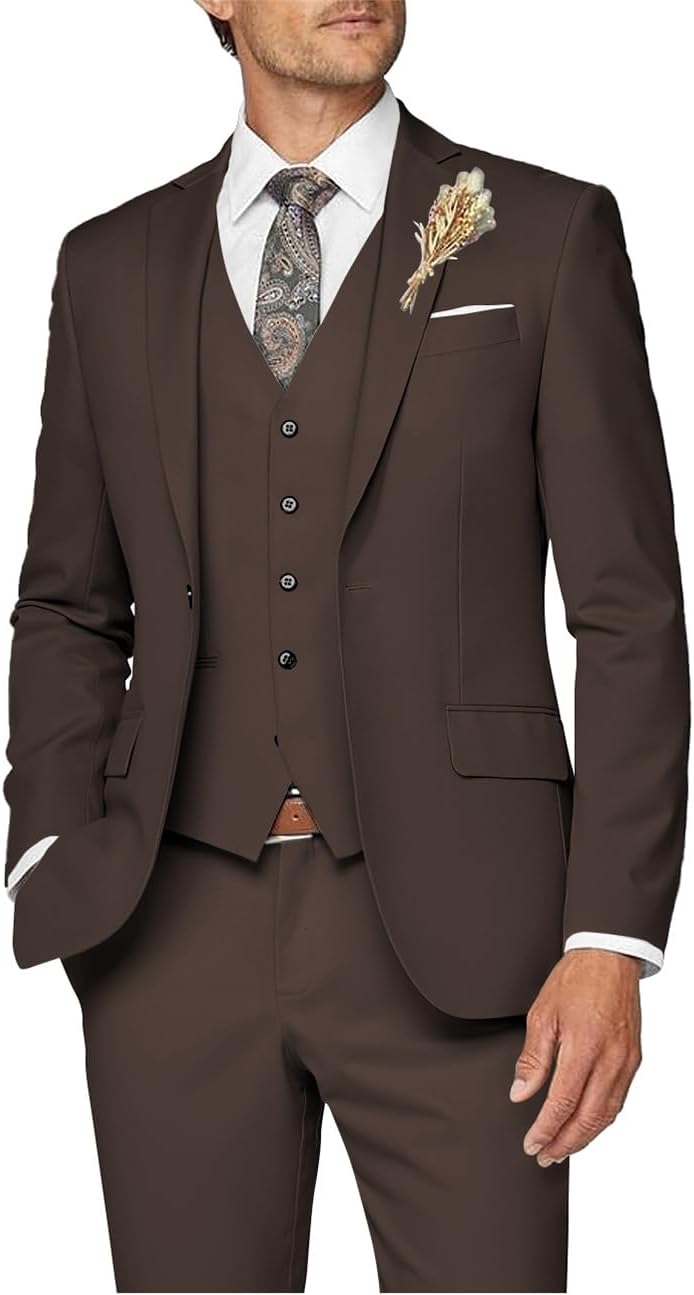 Wangyue Mens Suit 3 Piece Slim Fit Suits for Men Formal Business Wedding Groom Prom Tuxedo Dinner Party
