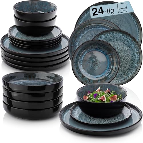 SÄNGER Manila | Tafelservice 24 teilig, Steingut Geschirr Set 6 Personen, 6x Teller Set 6x...