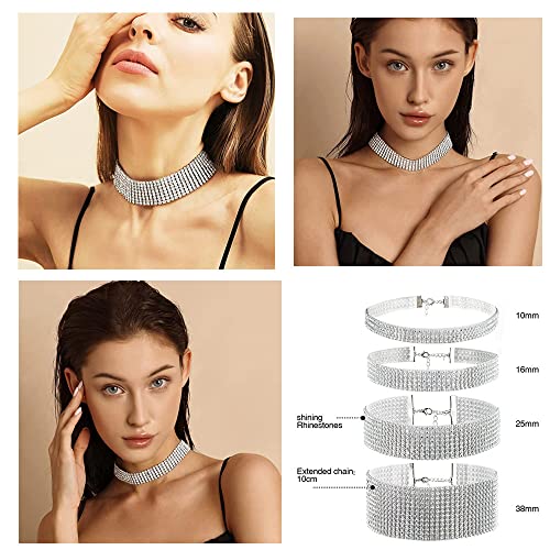 JewelryWe Schmuck 4 PCS Set Damen Halsband, Elegant Strass Choker Halsketten Farbig Transparent Harz Plastik Halsschmuck