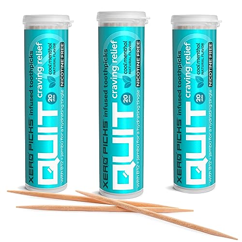 Image of Xero Picks Infused Flavored Toothpicks to Help Quit Smoking - Nicotine Free - 60 Picks (3 Packs) (Cool Mint) Non-GMO Kosher Vegan