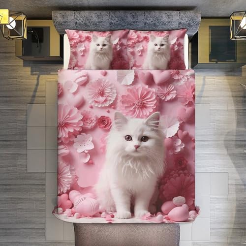 Housse de couette chat et cœur : douceur et tendresse pour grand lit - 8