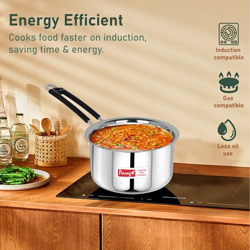 Image of Parage 1 Pieces Stainless Steel Sauce Pan, Tea Pan, Milk Pan Heavy Guage, 1.75Liters with Heat-Resistant Wire Handle Induction & Gas Stove Friendly (Silver)