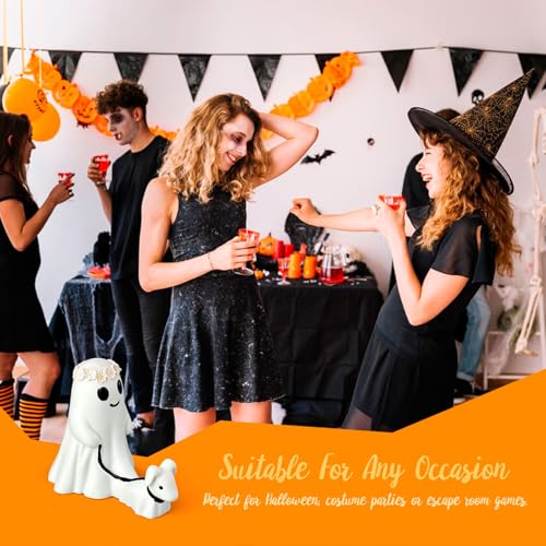 Qnynnty Geister Statue Mit Hund Halloween Geister Figurine Niedlicher Ghost Walking Dog Ornament für Garten und Haus, Lustige Geister Hund Statue für Halloween Hof Deko