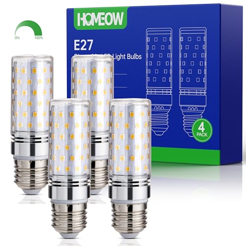 HOMEOW Dimmerabile Lampadine LED E27 Luce Naturale 4000K, 1200LM 12W Lampade LED E27 Equivalenti a 100W Incandescenza, Lampadina Mais E27 LED, AC 220-240V, Nessun Sfarfallio, 4 Pezzi