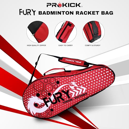 Image of Prokick Fury Badminton Kitbag | Racket Bag | Dedicated Compartments | Unisex - Men, Boys, Girls, Women (Red /Black)