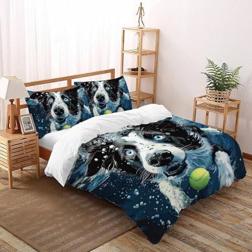 Parure de couette Border Collie fermeture éclair microfibre durable