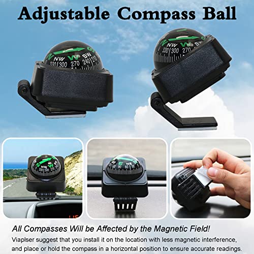 Compact Car Compass Dashboard Self-Adhesive Mount Navigation Guide Ball Portable Direction Pointing Automotive Interior Decoration Accessories Black #TOP3