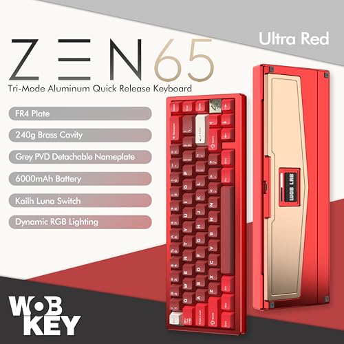 Image of KEEBMONKEY WOBKEY Zen 65 65% Quick Release Wireless Mechanical Keyboard with RGB, CNC Aluminum Case, Hot-Swappable, VIA Support, BT /2.4G /USB-C Gaming Keyboard for Mac /Windows (Ultra Red)