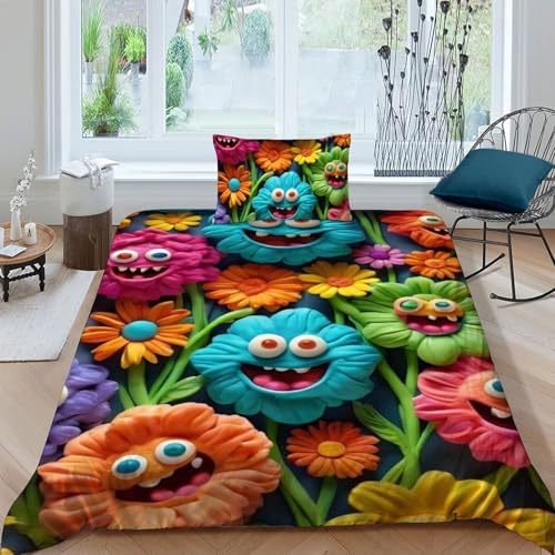 Housse de couette single fleurs colorées fermeture éclair lit enfant