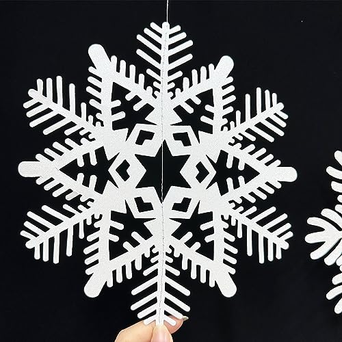 Image of 40Ft White Snowflakes Bell Garland Glitter Paper Big Snowflakes Hanging Streamer Backdrop for Winter Wonderland Christmas Holiday Birthday Home Window Wall Room Decor