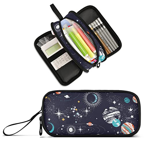 Image of Space Planets Large Capacity Pencil Case Pencil Pouch Pen Box | 3 Compartment Large Storage Pencil Bag for Adults School Office Teen Girl Boy Men Women