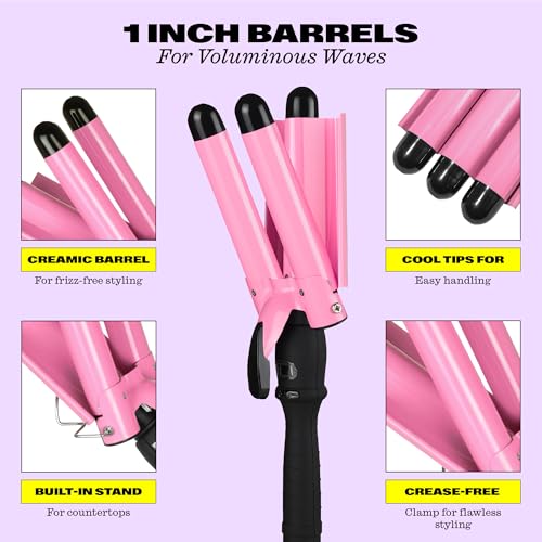 image for Trademark Beauty Three Barrel Hair Waver, Curling Iron, 1 Inch, Beach 