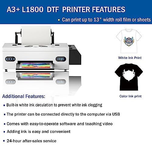 Punehod L1800 Dtf Transfer Printer With Roll Feeder,Direct To Film Print-Preheating A3 Dtf Printer For Dark And Light Clothing Vs Dtg Printer (A3 Dtf Printer +Oven+Software+6 X 250Ml Ink+Dtf Film) #TOP1