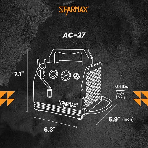 Image of Sparmax AC27 Airbrush Compact Compressor - Portable, Oil-Free Piston, Adjustable Pressure with Built-in Gauge & Airbrush Holder - for Makeup, Nail Art, Models, Crafts