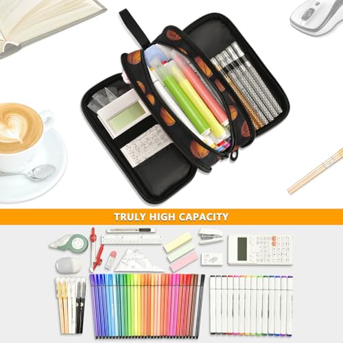 Image of Wfrish Large Pencil Case, Basketball Capacity Pencil Pouch 3 Compartments,Zipper Pencil Box, Back to School Supplies for Teen Girls Boy Student College Adults,Travel Essentials Black