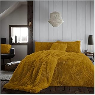 GC GAVENO CAVAILIA Teddy Fleece Duvet Cover Quilt Bedding Set, Thermal Warm & Cosy Fluffy Hug Snug Beddings King Size, Ochre