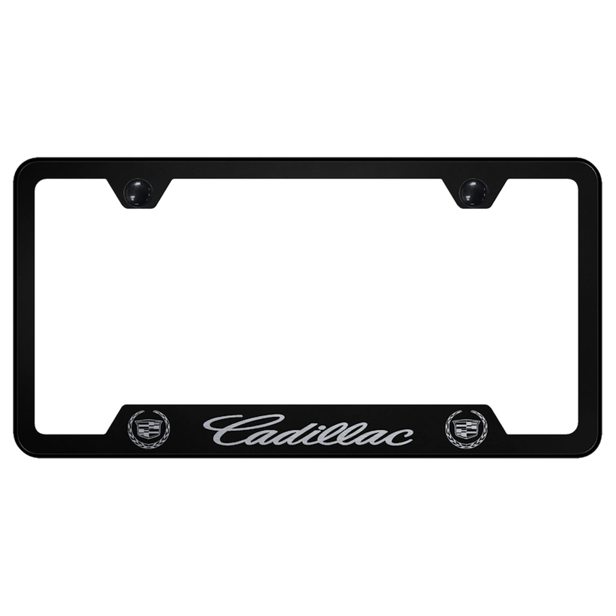 AU-TOMOTIVE GOLDLaser Etched Logo Cut-Out License Plate Frame for Cadilac (Chrome on Black)