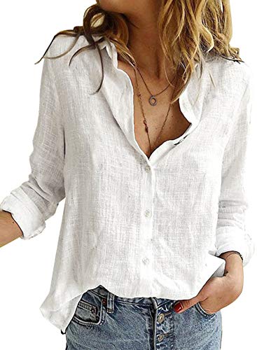 HOTAPEI Plus Size White Blouses for Women Casual V Neck Solid Color Ladies Long Sleeve Blouses & Button-Down Shirts Tops and Blouse for Work 2022 Fashion Chiffon Shirts Small