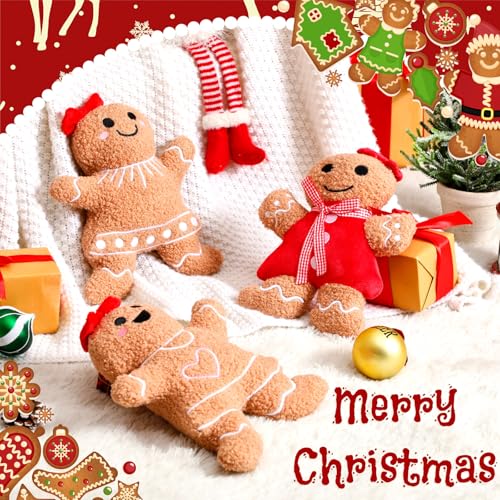 Image of Konohan 3 Pcs Christmas Gingerbread Pillows House Man Throw Pillows Stuffed Gingerbread Shaped Pillow for Christmas Party Outdoor Cushion Decorations(Dark Yellow, Red,Cute Style)