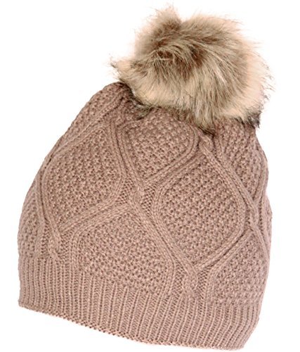 Beaute Fashion Women's Pom Beanie Hat With Faux Fur Pom Pom Fleece Lined, Usa Company (Beanie, Taupe) #TOP1