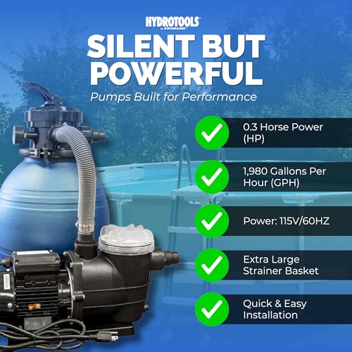 Image of SWIMLINE Sand Filter Pump for Above Ground Pool - 12'', 0.3 THP, 2220 GPH Pump flow rate 4 way Multi port valve, Easy Installation