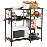 Bennio Brenny Bäckerregal, Kaffeestation, Mikrowellenherd, Küchenregal mit Drahtkorb, Aufbewahrung für Gewürze, Töpfe und Pfannen, Rustikales Braun und Schwarz