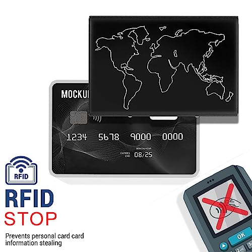 Storite 6 Slot RFID Metal Credit Debit ATM Card Holder Case Wallet for Men Women (Black Laser Print World Map, 9.5 x 6.5 x 1.3 cm) - Image 5
