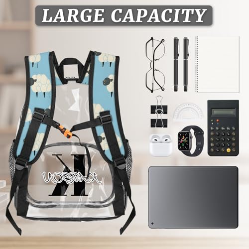 Personalized Small Clear Backpack Stadium Approved Heavy Duty PVC Plastic Custom Cute Transparent Backpacks See Through Bag with Name, Sheep3