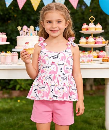 Image of Toddler Girls Clothes Summer Short Set Outfit Tie Knot Shoulder Sleeveless Ruffle Tops and Shorts 2PC Clothing Set