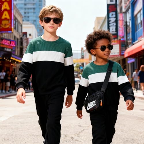 Image of Kid Toddler Boy Clothes Color Block Sweatshirt and Casual Pants 2Pcs Boys Fall Winter Outfits 1-5T
