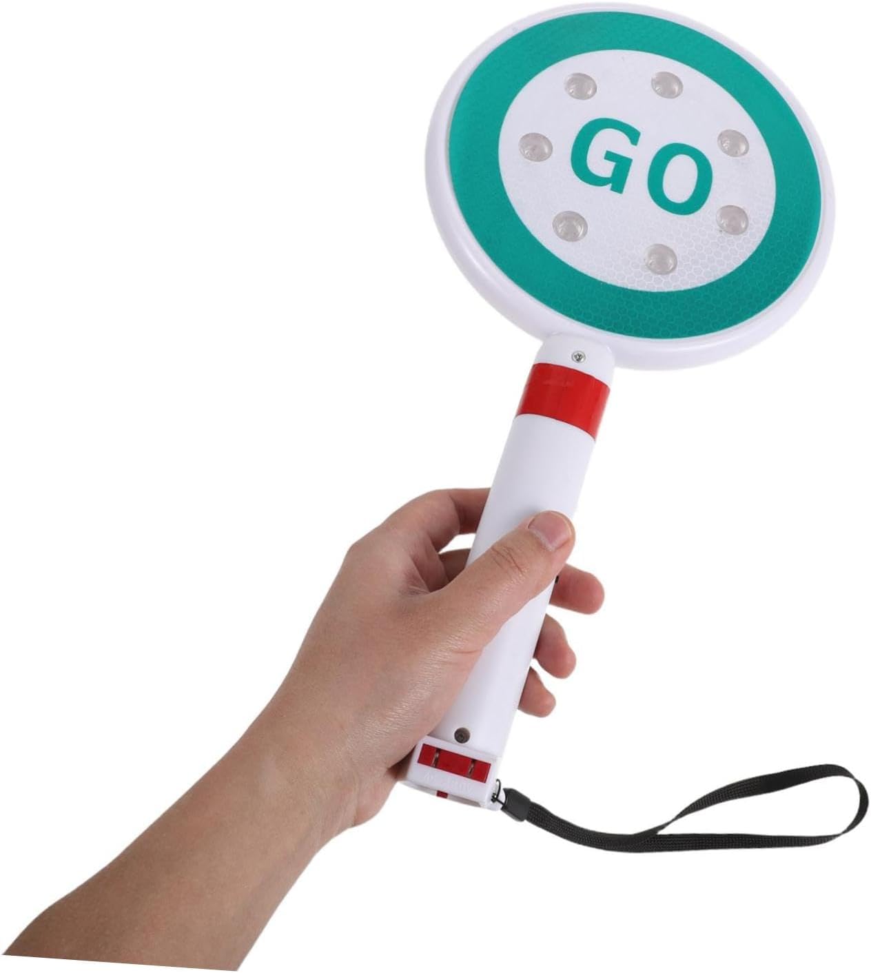 LED Stop Paddle Sign 2-Sided Portable Handheld Traffic Wand with Rechargeable Battery and Lanyard, Lightweight Plastic Construction for Parking Lot Directing and Parking Use image 4